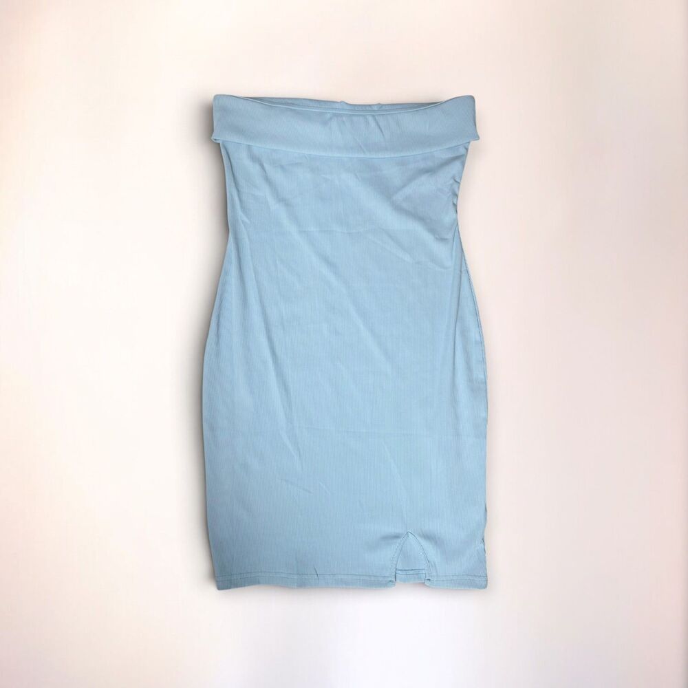 Women’s Light Blue Ribbed Sleeveless Mini Dress – Size Large